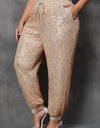 Plus Size Sequin Drawstring Joggers with Pockets