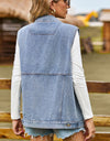 Sleeveless Collared Neck Denim Top with Pockets