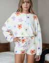 Printed Quarter Button Top and Drawstring Shorts Lounge Set