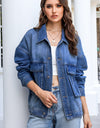 Button Up Dropped Shoulder Denim Jacket with Pockets