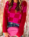 Plaid Heart Round Neck Sweater