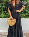 Plunge Neck Tie Sleeve Maxi Dress