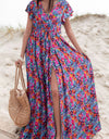 Slit Printed Cap Sleeve Maxi Dress