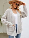 Open Front Raglan Sleeve Pocketed Cardigan