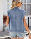 Pocketed Button Up Sleeveless Denim Jacket