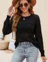 Round Neck Openwork Dropped Shoulder Knit Top