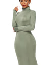 Mock Neck Long Sleeve Maxi Slim Dress