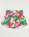 Smocked Contrast Print High Waist Skort