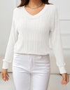 V-Neck Long Sleeve Eyelet Knit Top