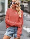 Round Neck Drop Shoulder Long Sleeve Sweater