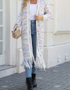 Multicolored Open Front Fringe Hem Cardigan