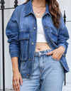 Button Up Dropped Shoulder Denim Jacket with Pockets