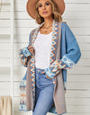 Geometric Open Front Long Sleeve Cardigan