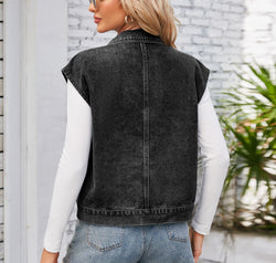 Cap Sleeve Denim Jacket with Pockets