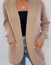 Open Front Rib-Knit Cardigan with Pockets