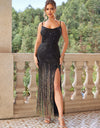 Backless Slit Sequin Spaghetti Strap Dress