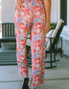 Printed Tie Waist Wide Leg Long Pants