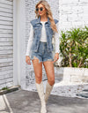 Button Up Cap Sleeve Denim Jacket