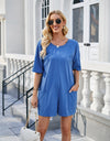 Lovelet Backless Pocketed Round Neck Half Sleeve Romper