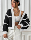 Contrast Open Front Long Sleeve Cardigan