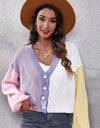 Color Block Ribbed Long Sleeve Cardigan