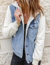 Two-Tone Spliced Denim Sherpa Hooded Jacket