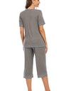 Round Neck Short Sleeve Top and Capris Pants Lounge Set