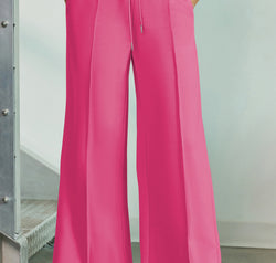 Drawstring Wide Leg Pants with Pockets