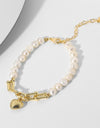 14K Gold Plated Heart Charm Pearl Bracelet