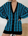 Houndstooth Button Up Long Sleeve Cardigan