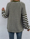 Striped V-Neck Button-Down Cardigan