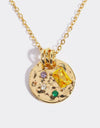 Inlaid Multicolored Zircon Round Pendant Copper Necklace