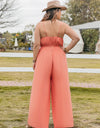 Plus Size Lace Detail Spaghetti Strap Wide Leg Jumpsuit