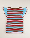 Ruffled Striped V-Neck Cap Sleeve Knit Top