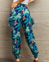 Smocked Plant Print Long Pants