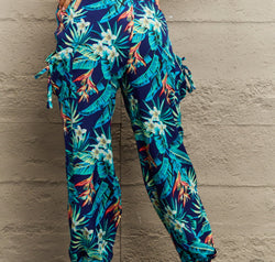 Smocked Plant Print Long Pants