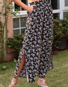 Floral Paperbag Waist Slit Ankle Wide Leg Pants