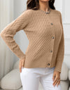 Round Neck Cable-Knit Buttoned Knit Top