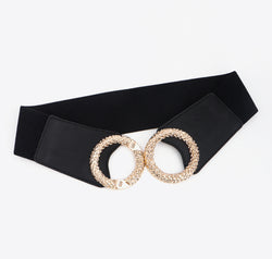 Circle Buckle Elastic Wide PU Belt