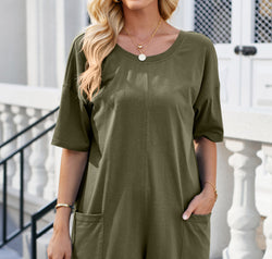 Lovelet Backless Round Neck Half Sleeve Romper