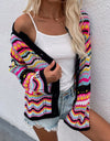 Chevron Stripes Openwork Cardigan