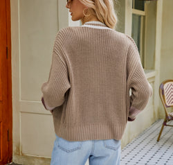 Contrast Button Up Dropped Shoulder Cardigan