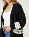 Striped Rib-Knit Drop Shoulder Open Front Cardigan