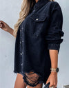 Raw Hem Collared Neck Long Sleeve Denim Jacket