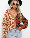 Leopard Button Front Ribbed Trim Cardigan