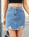 Distressed Raw Hem Denim Skirt