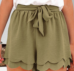 Tied Layered Scalloped Hem Shorts
