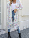 Multicolored Open Front Fringe Hem Cardigan