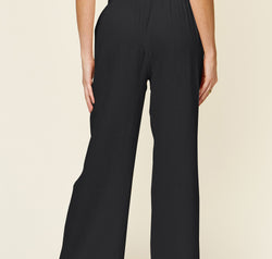 Double Take Full Size Texture Smocked Waist Wide Leg Pants