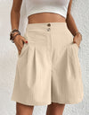 Pocketed Half Elastic Waist Shorts